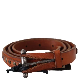 Brown Genuine Leather Rustic Silver Buckle Belt