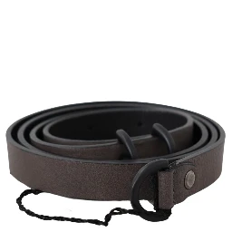 Brown Leather Skinny Round Buckle Belt