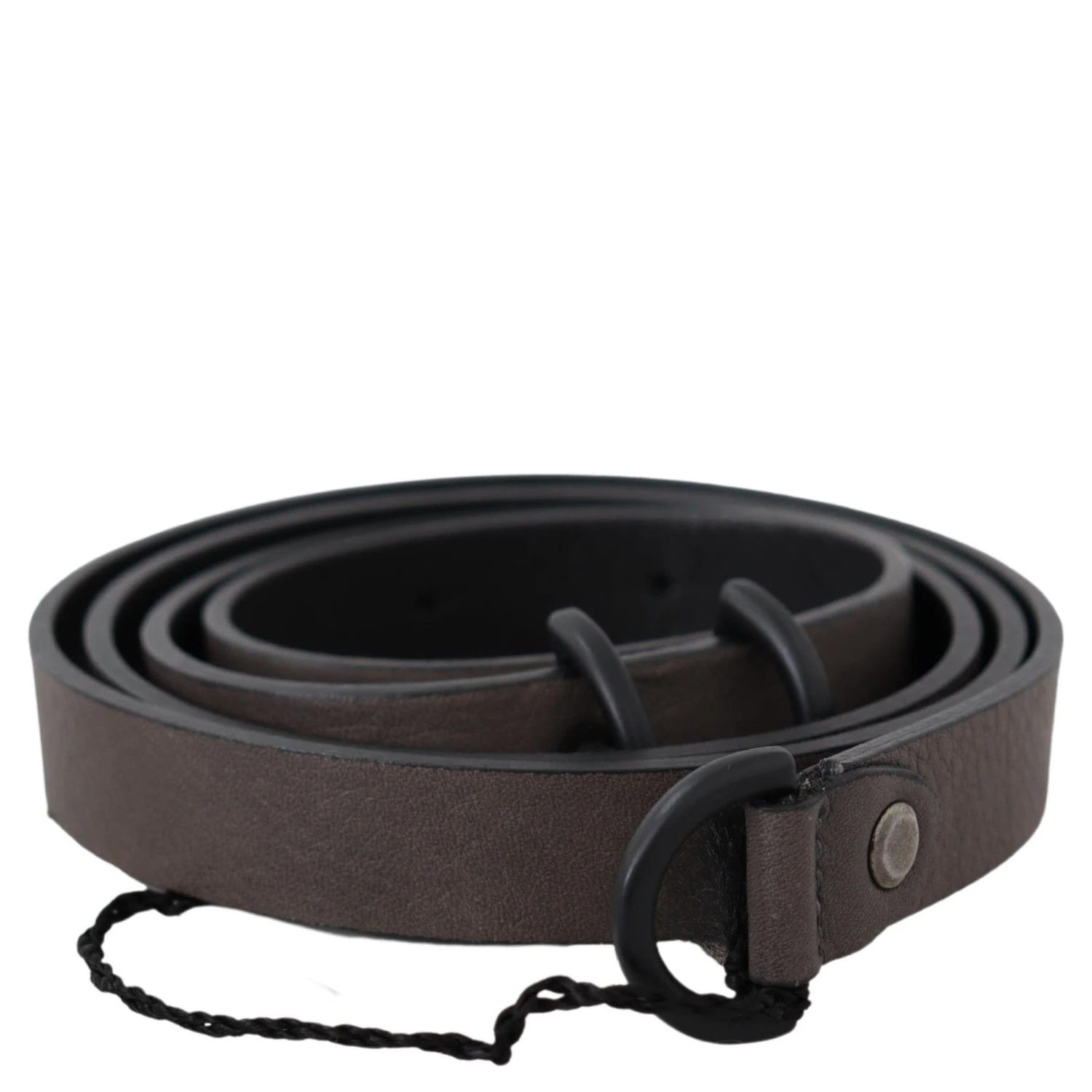 Brown Leather Skinny Round Buckle Belt
