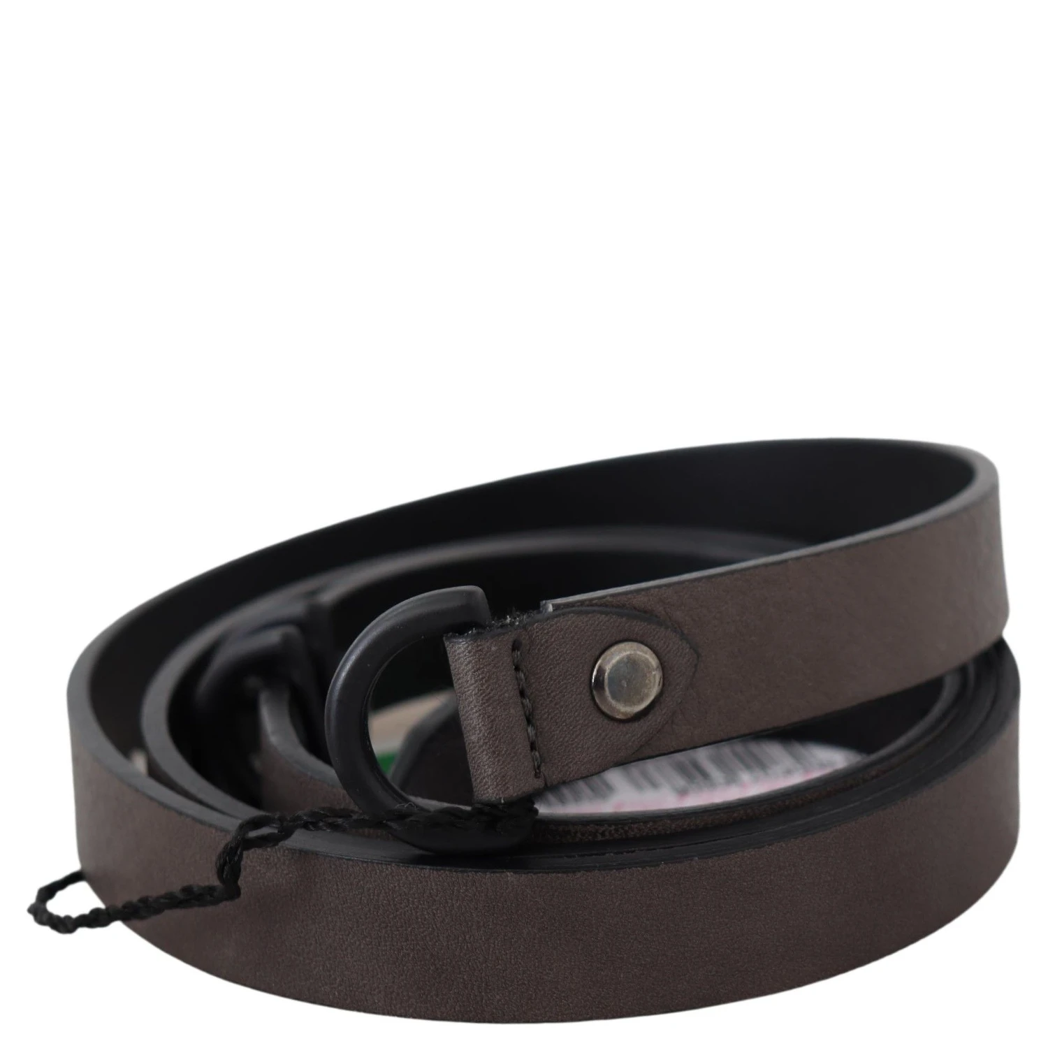 Brown Leather Skinny Round Buckle Belt