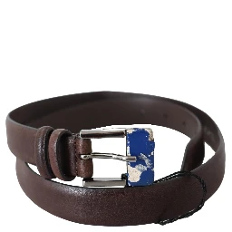 Brown Genuine Leather Silver Buckle Belt
