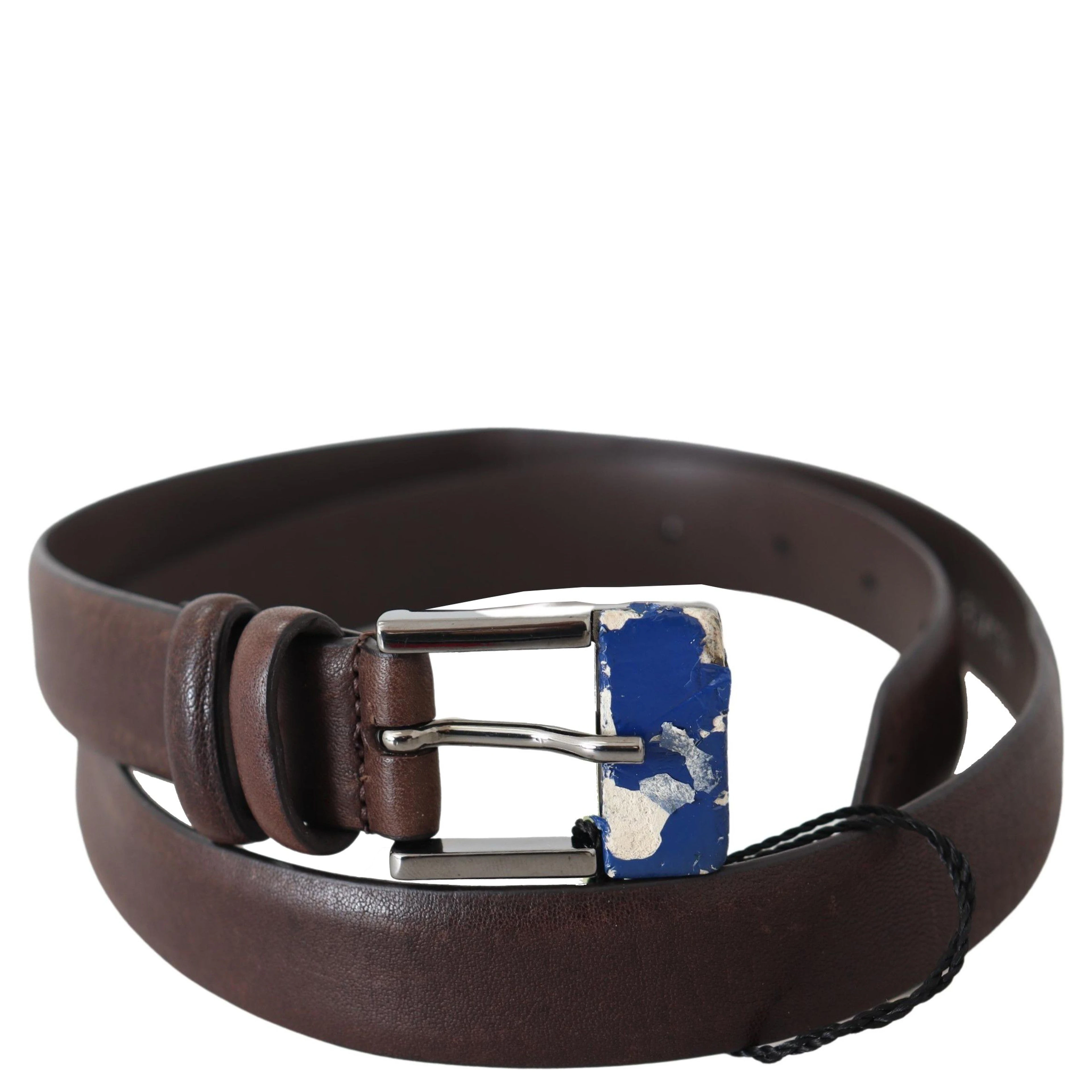 Brown Genuine Leather Silver Buckle Belt