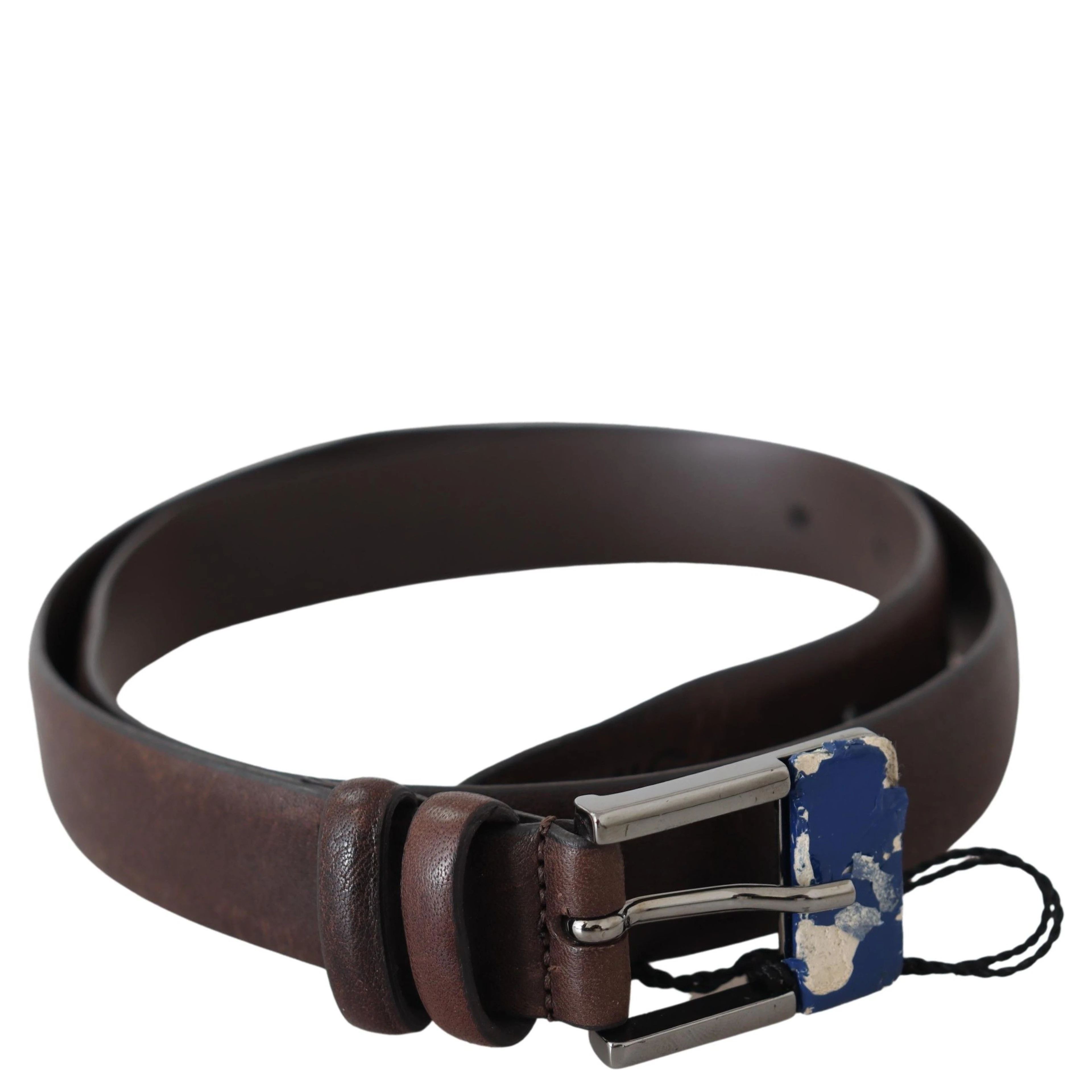 Brown Genuine Leather Silver Buckle Belt