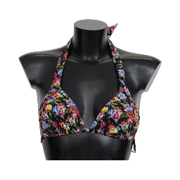 Black Floral Print Swimsuit Beachwear Bikini Tops