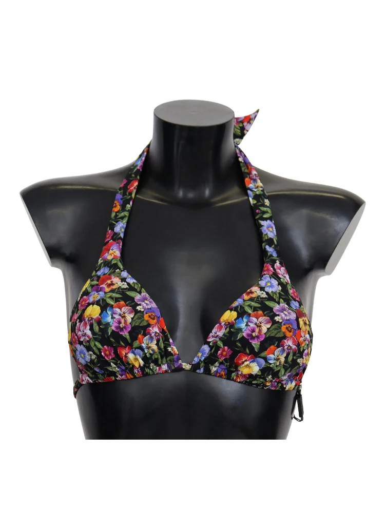 Black Floral Print Swimsuit Beachwear Bikini Tops