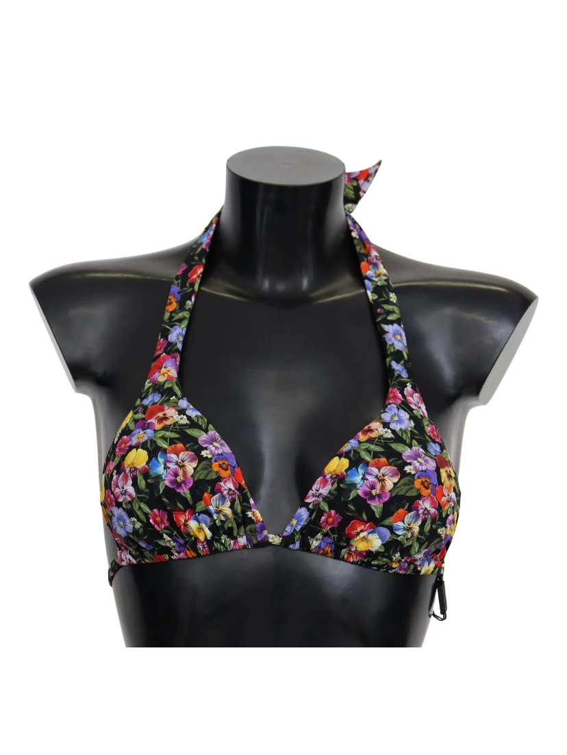 Black Floral Print Swimsuit Beachwear Bikini Tops