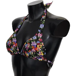 Black Floral Print Swimsuit Beachwear Bikini Tops