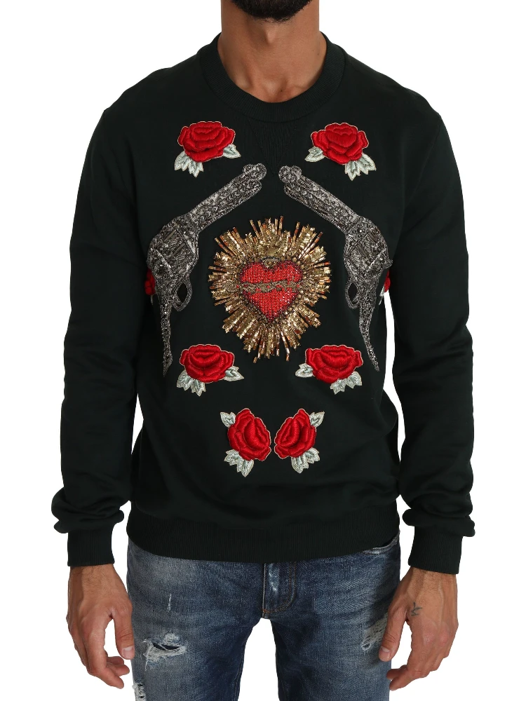 Green Crystal Heart Roses Gun Sweater