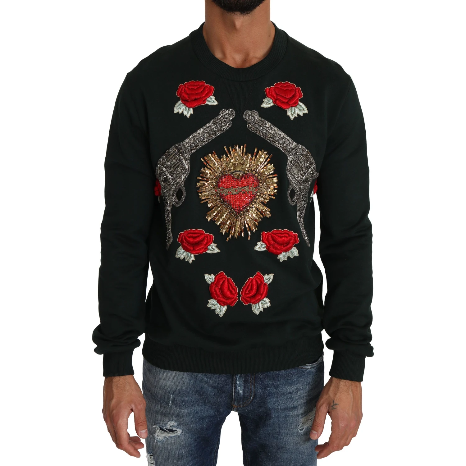 Green Crystal Heart Roses Gun Sweater