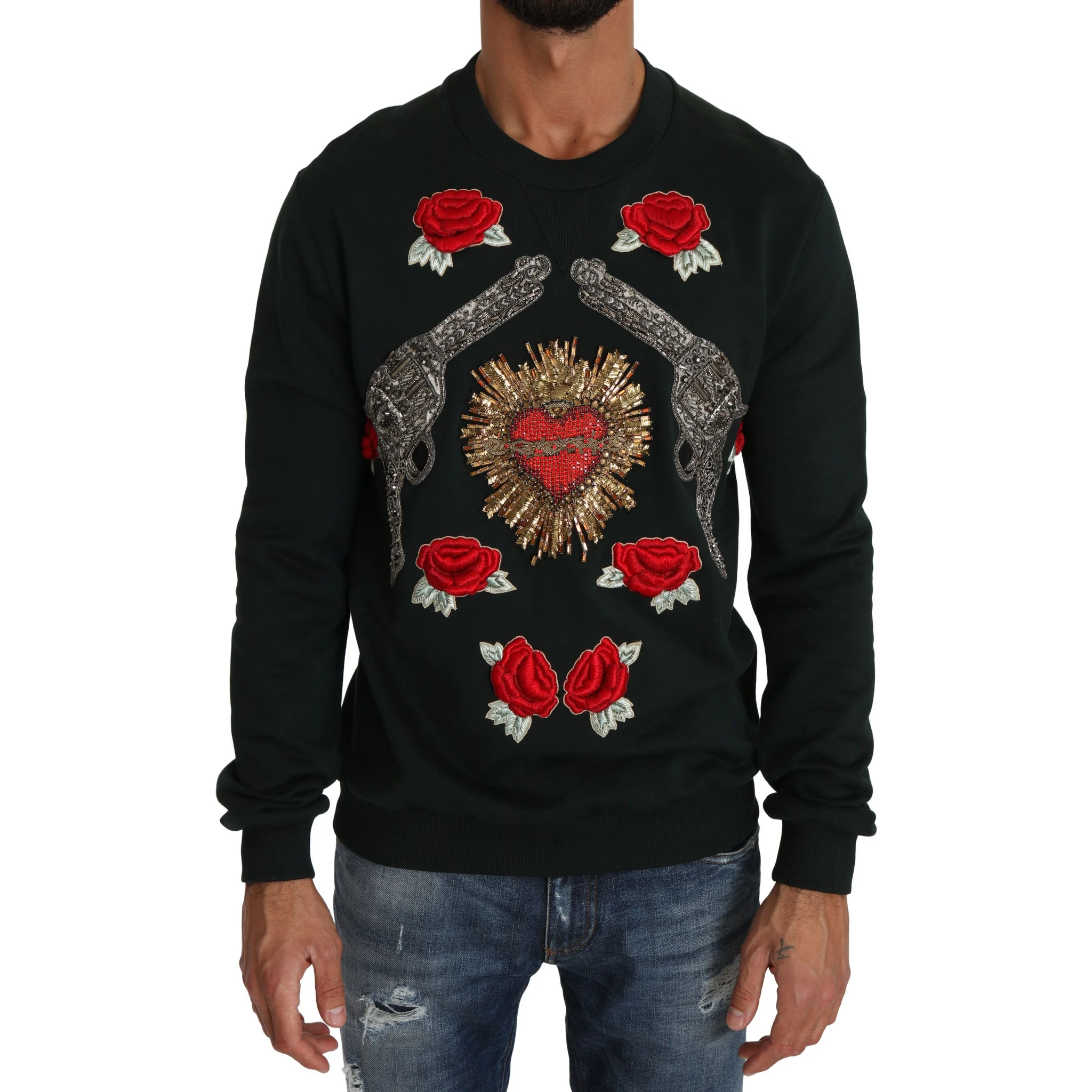 Green Crystal Heart Roses Gun Sweater