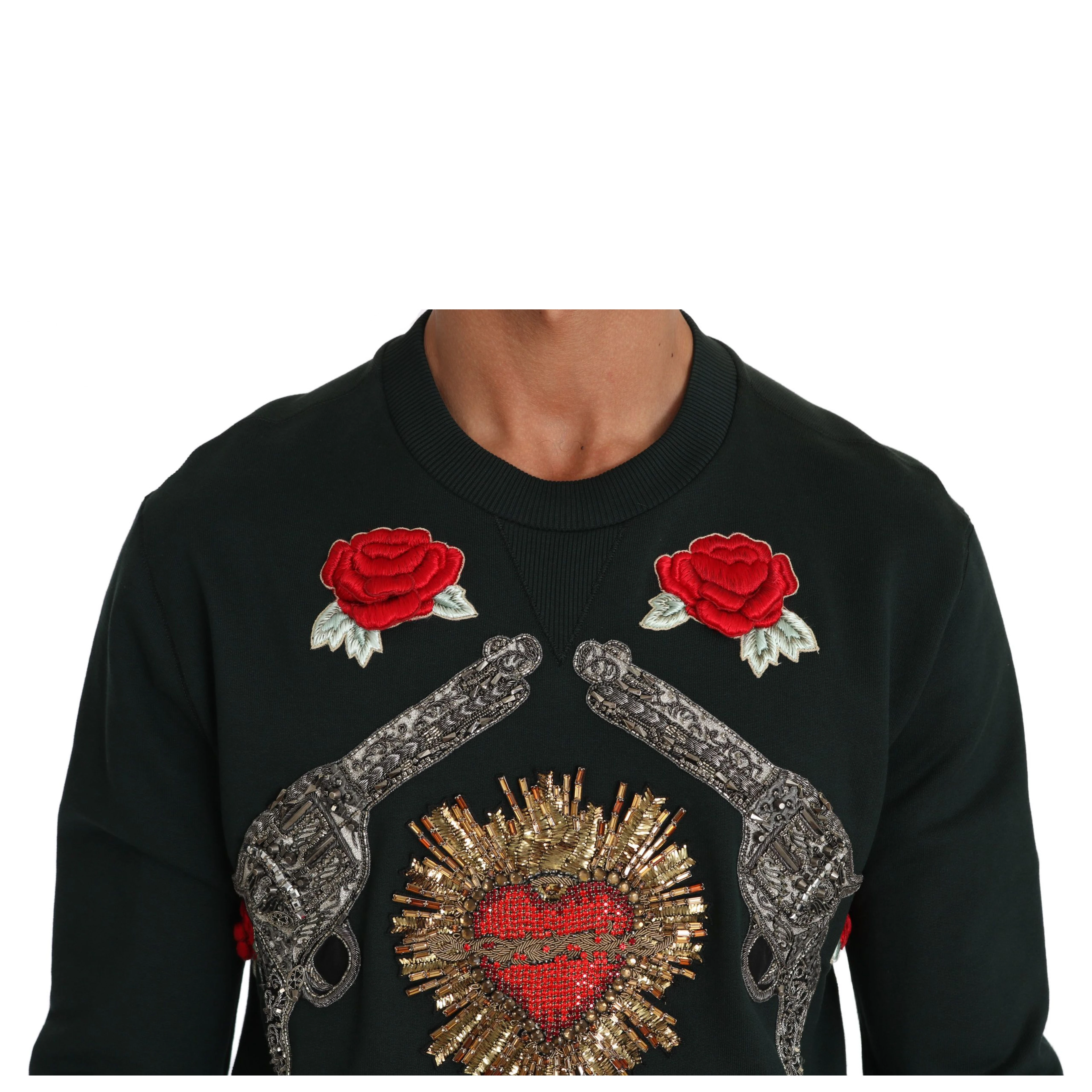 Green Crystal Heart Roses Gun Sweater