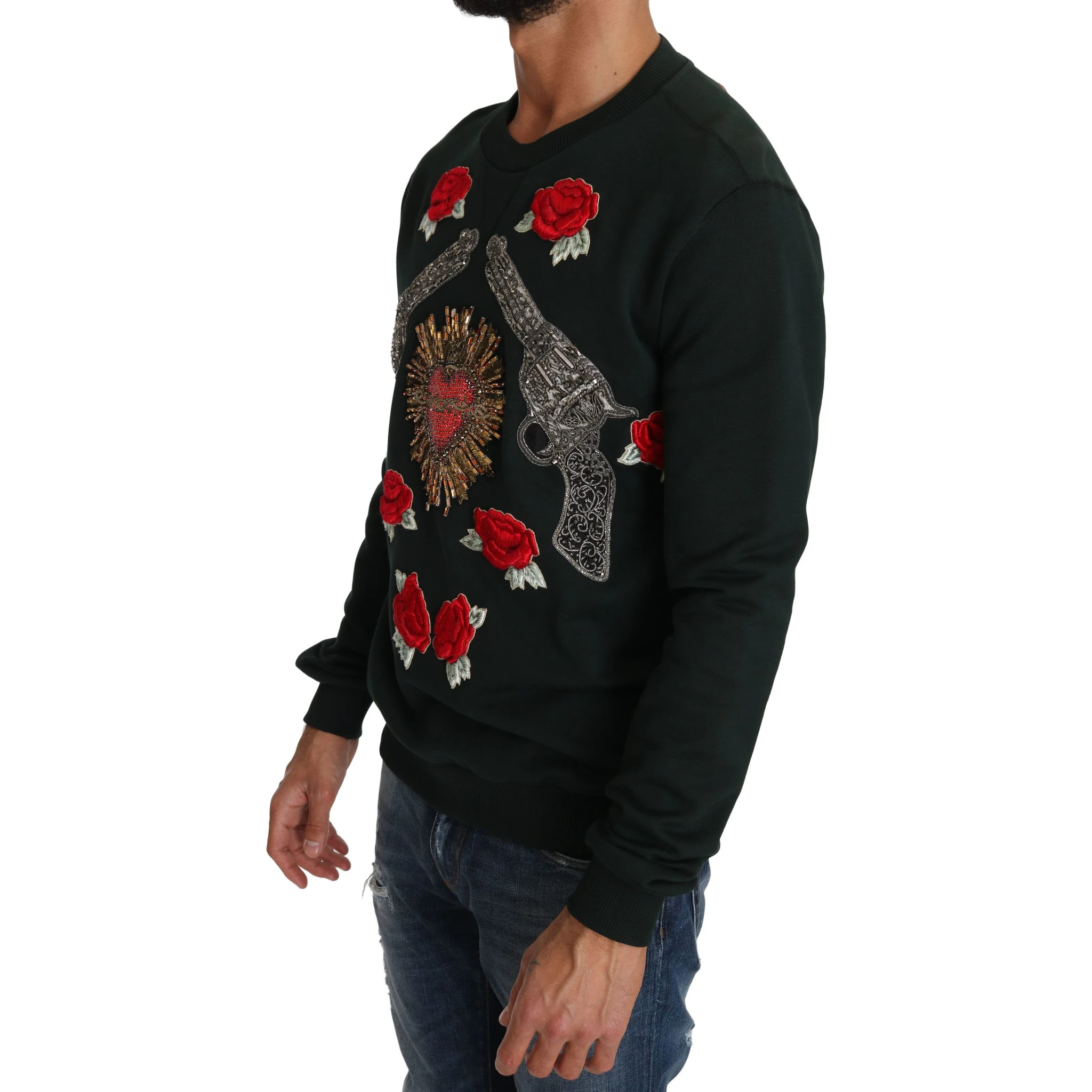 Green Crystal Heart Roses Gun Sweater