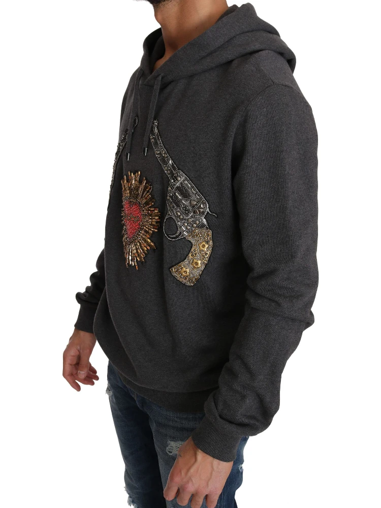 Gray Hooded Red Crystal Heart Gun Sweater alternative