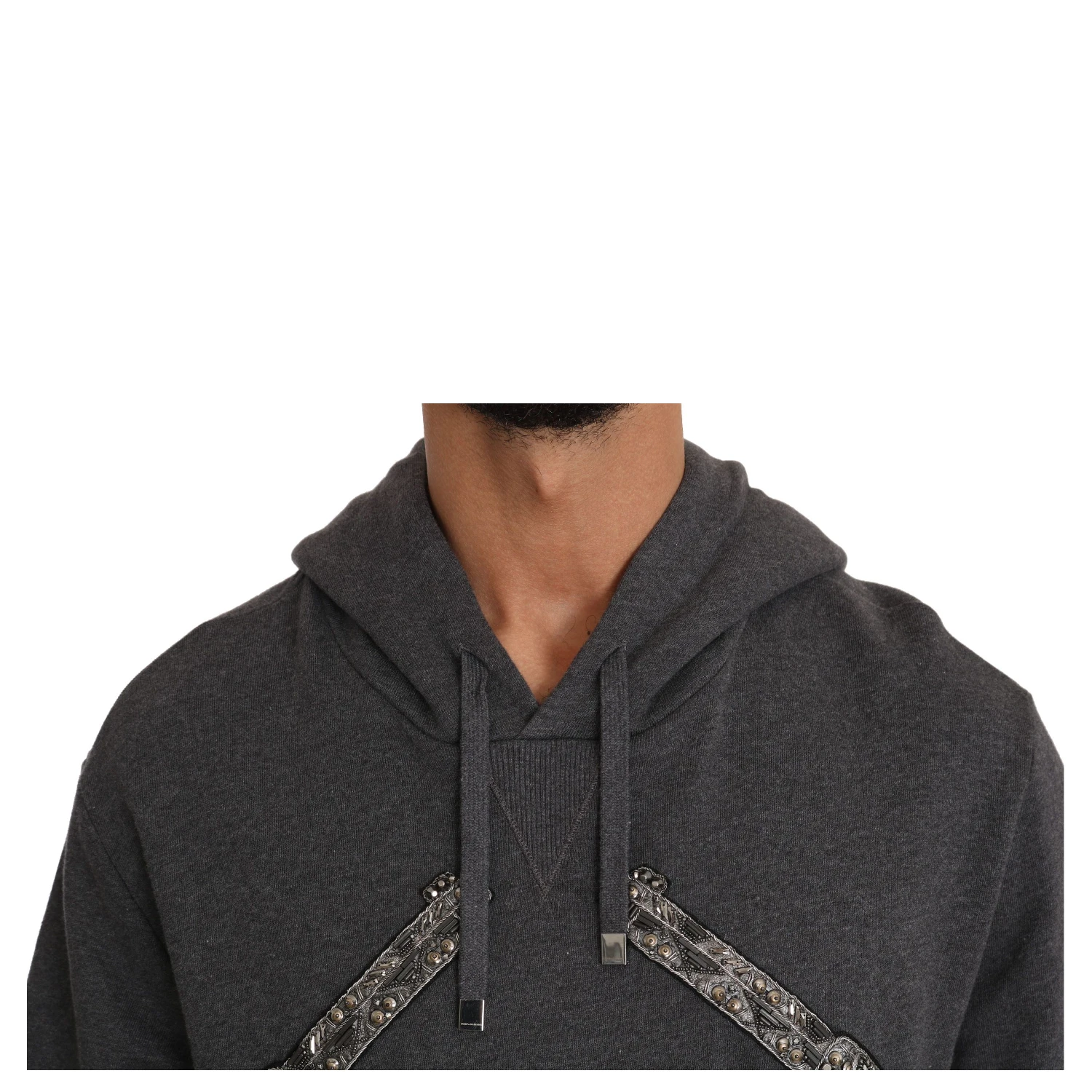 Gray Hooded Red Crystal Heart Gun Sweater