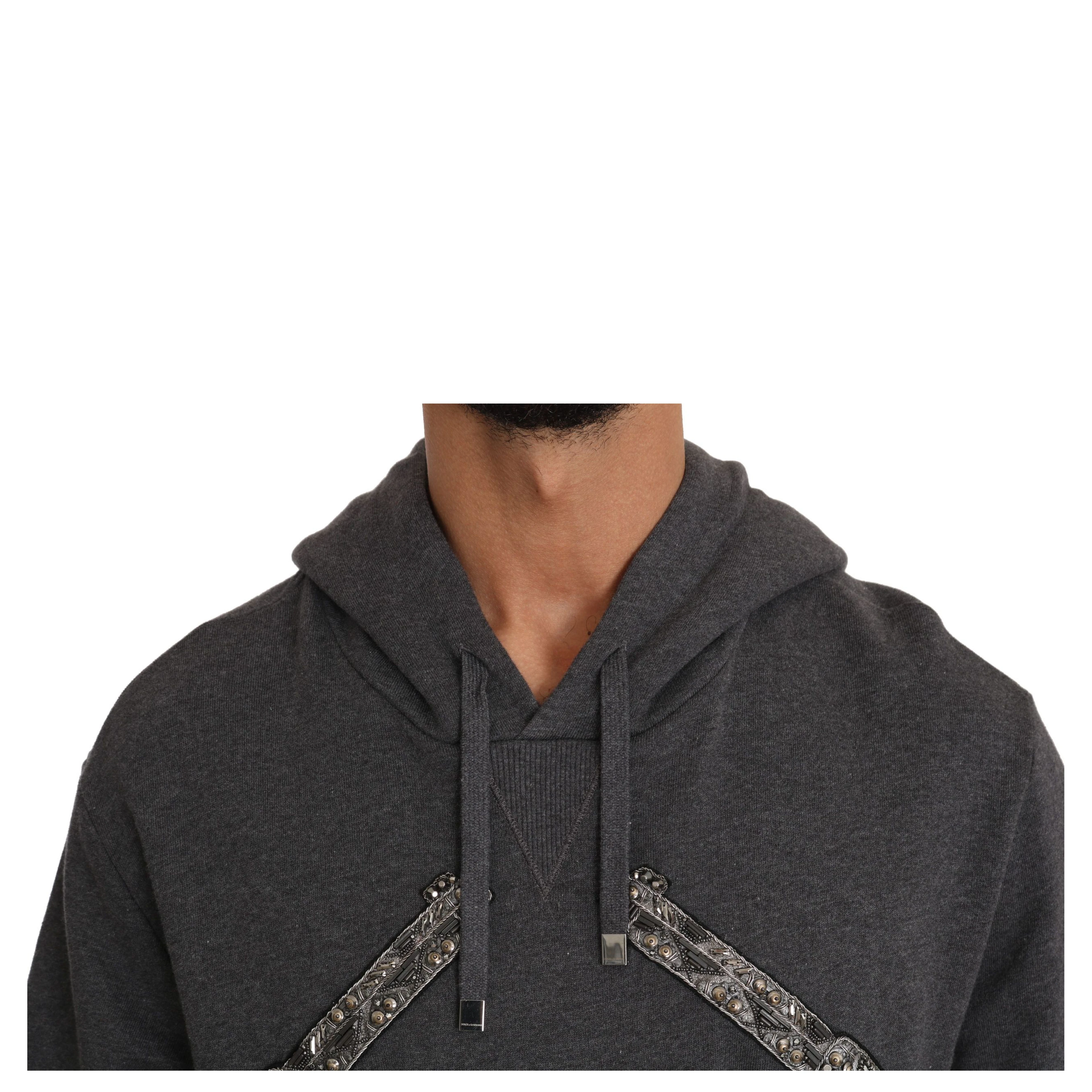 Gray Hooded Red Crystal Heart Gun Sweater