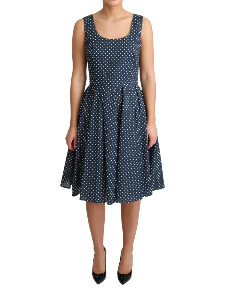 Blue Dotted Cotton A-Line Gown Dress