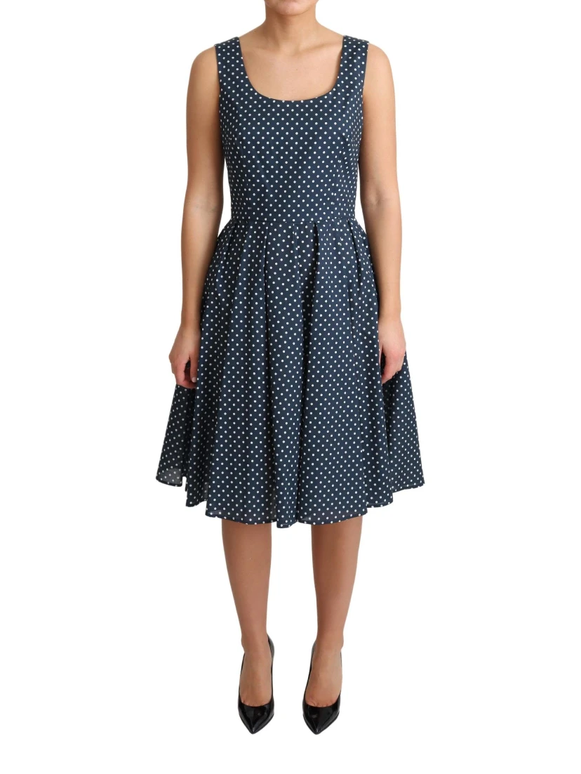 Blue Dotted Cotton A-Line Gown Dress