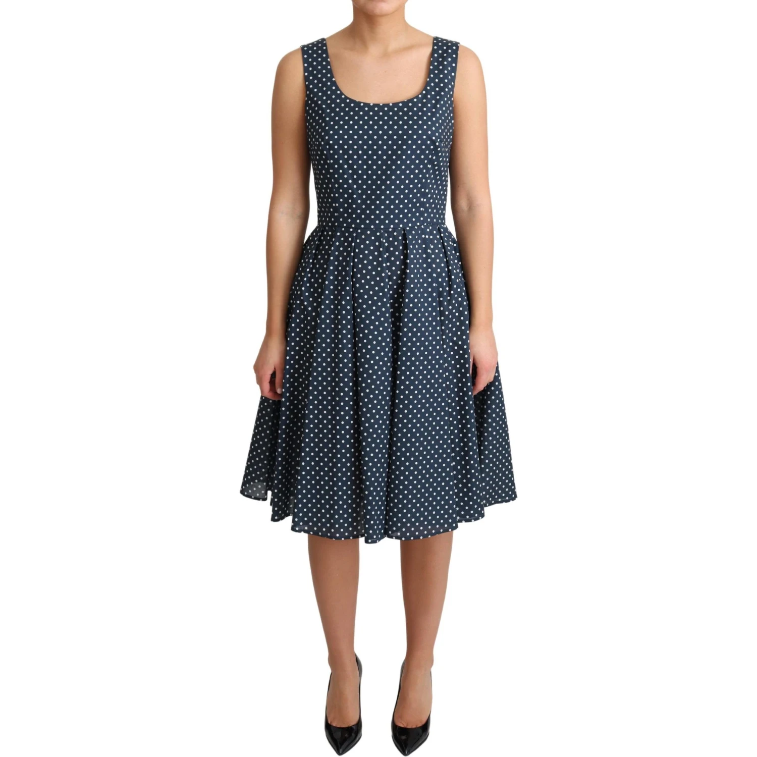 Blue Dotted Cotton A-Line Gown Dress