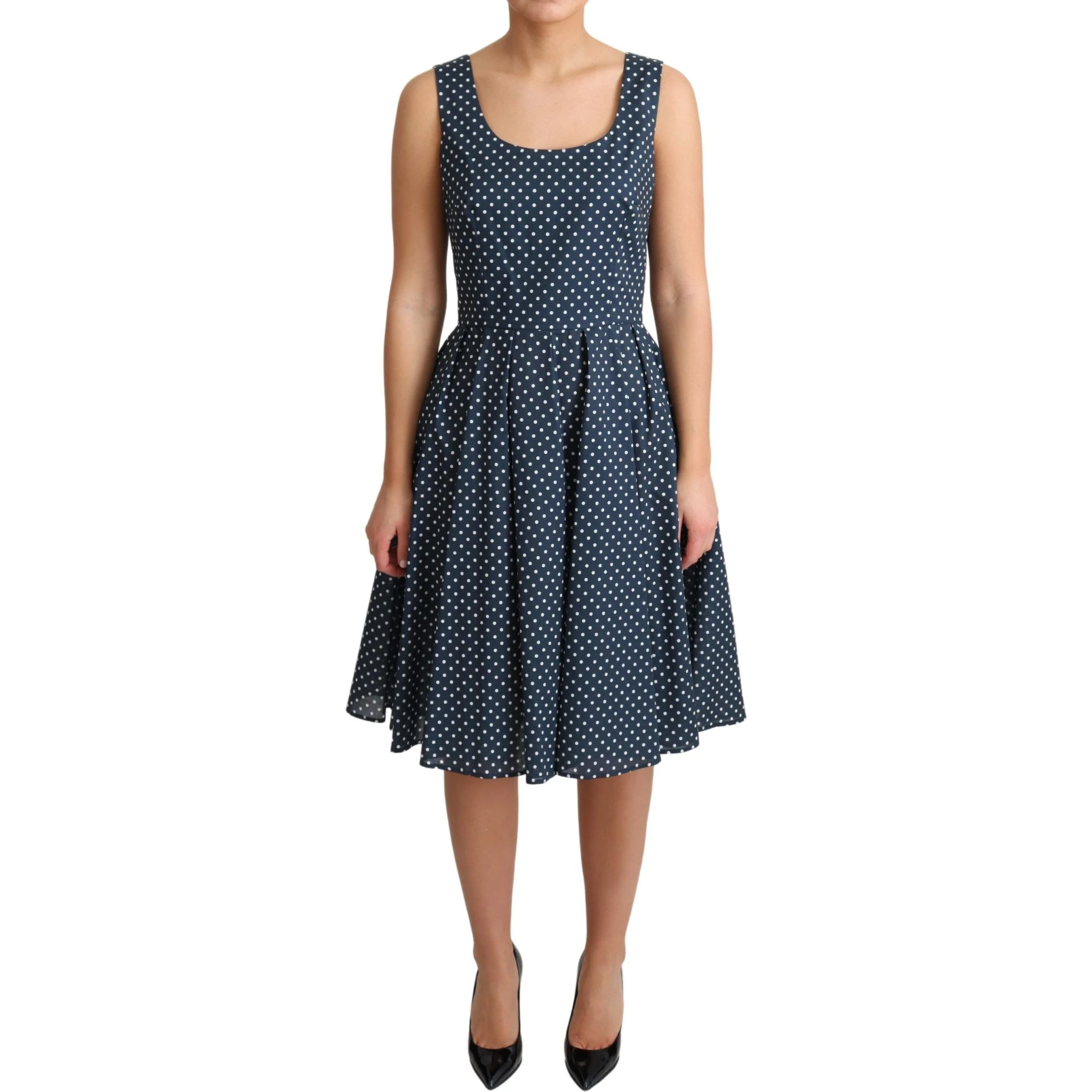 Blue Dotted Cotton A-Line Gown Dress