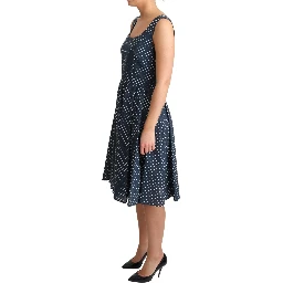 Blue Dotted Cotton A-Line Gown Dress