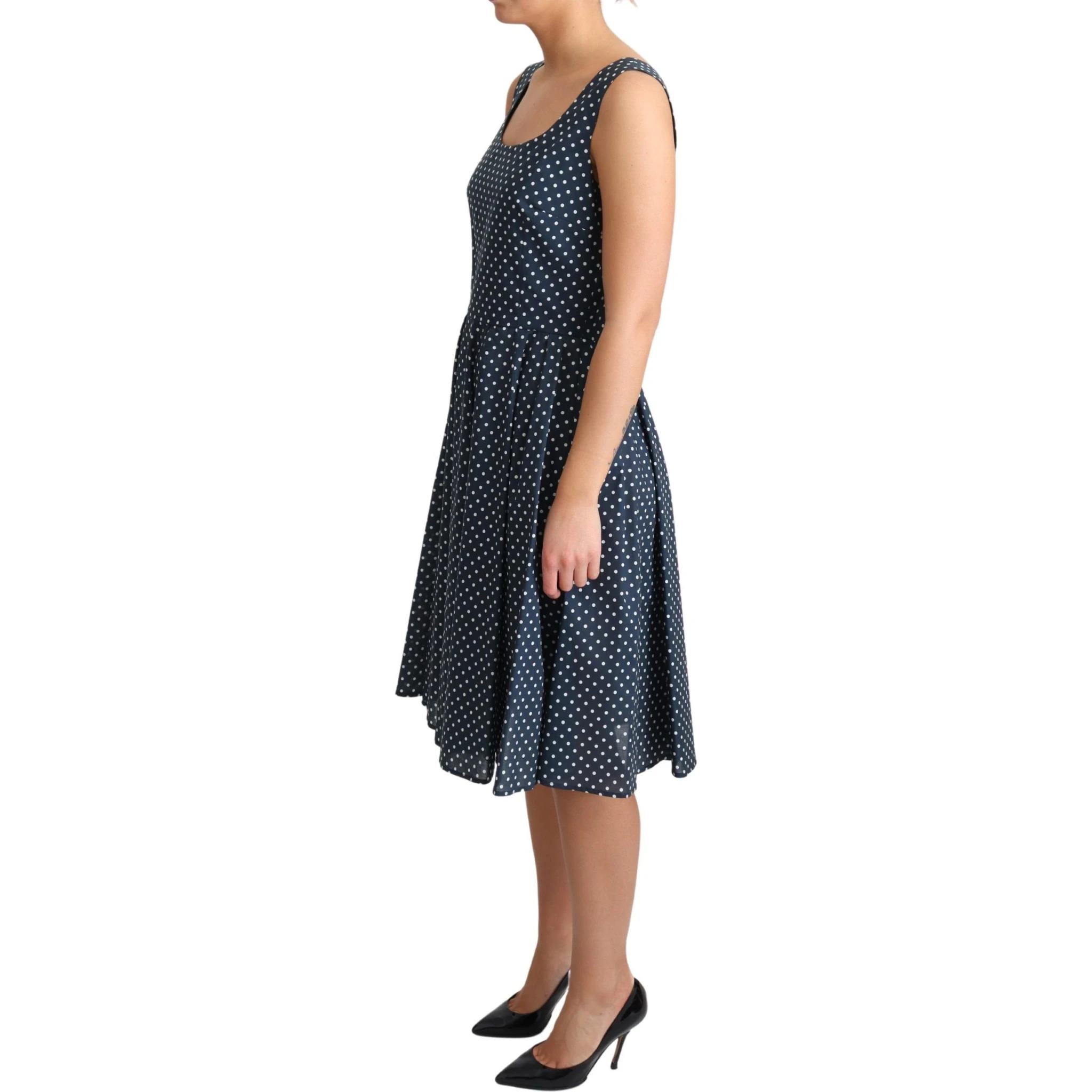 Blue Dotted Cotton A-Line Gown Dress