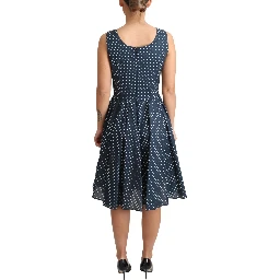 Blue Dotted Cotton A-Line Gown Dress