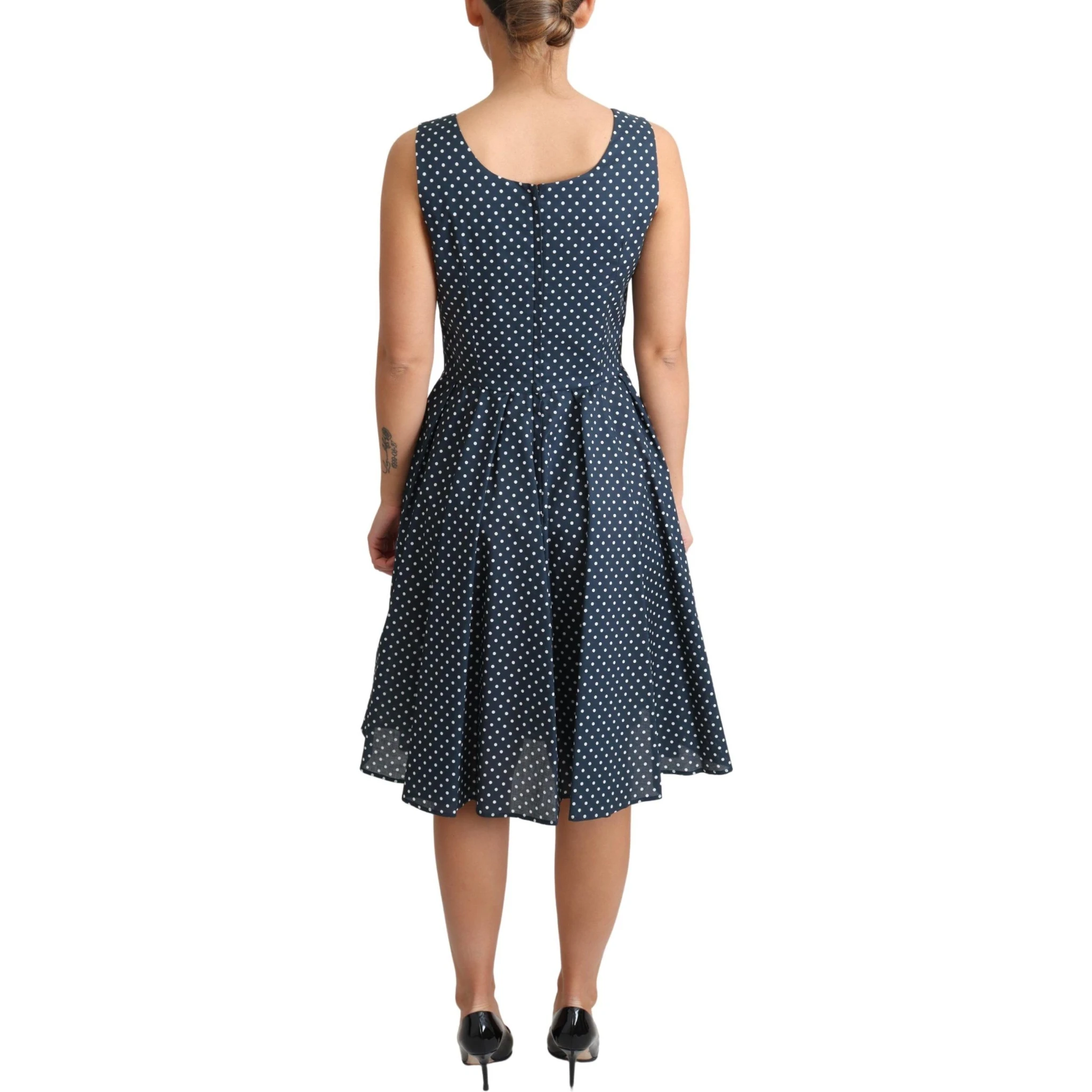 Blue Dotted Cotton A-Line Gown Dress