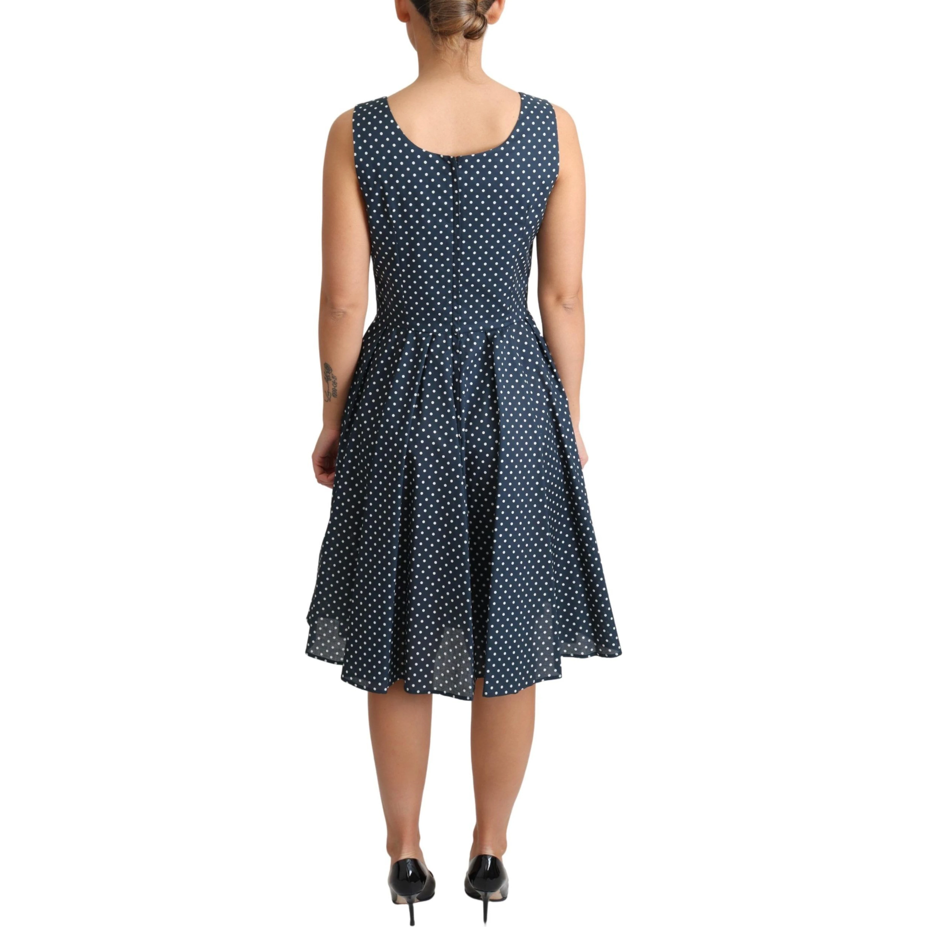 Blue Dotted Cotton A-Line Gown Dress