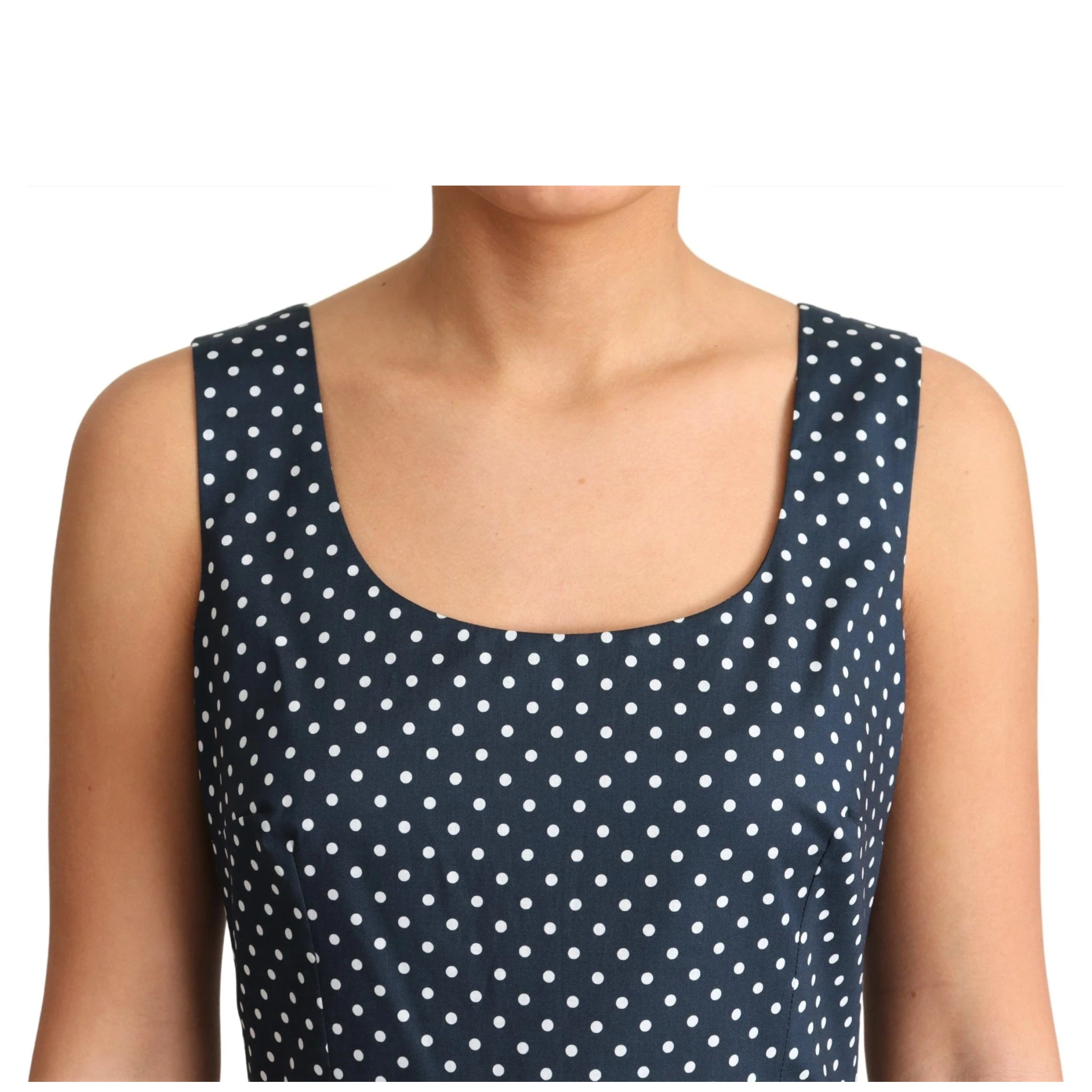 Blue Dotted Cotton A-Line Gown Dress