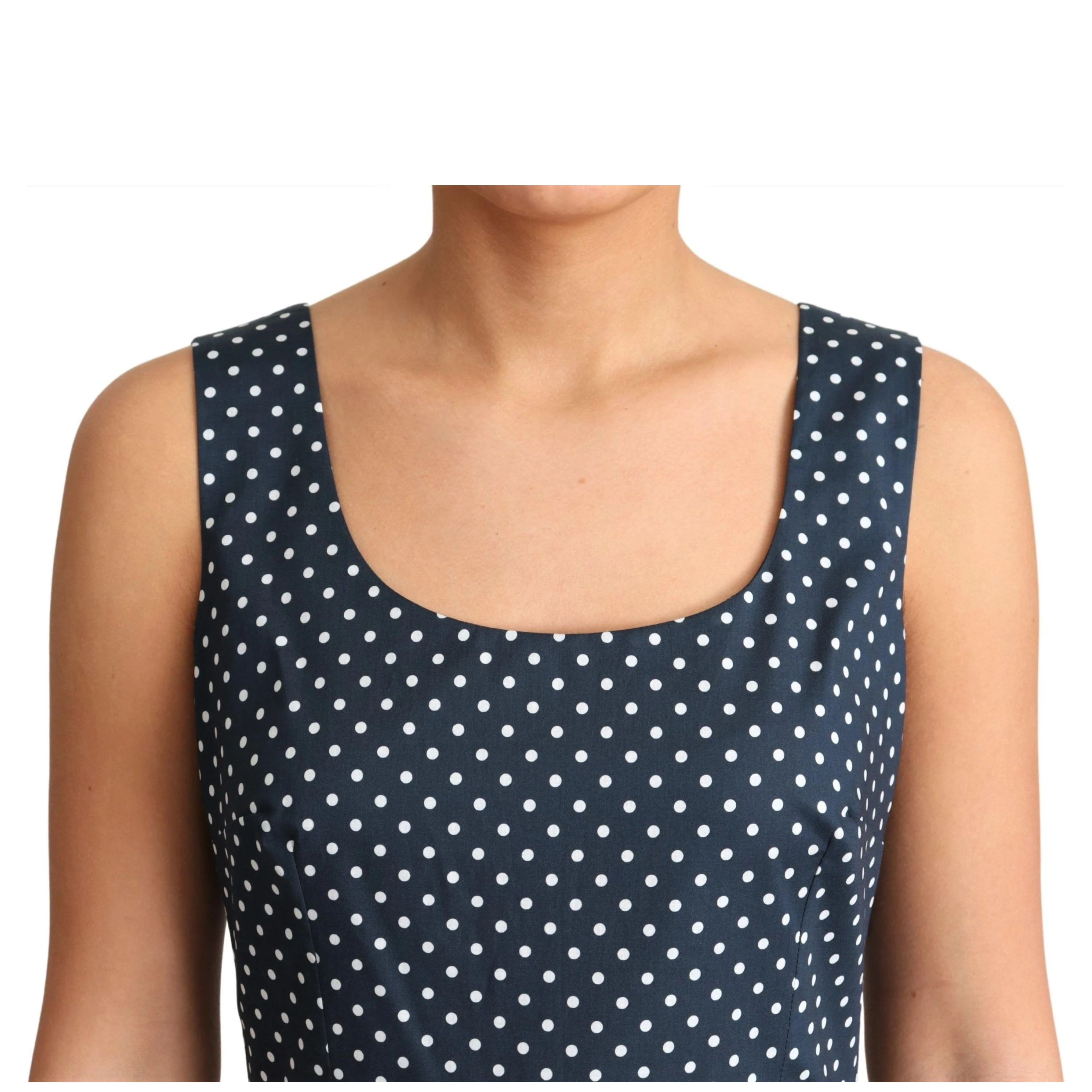 Blue Dotted Cotton A-Line Gown Dress