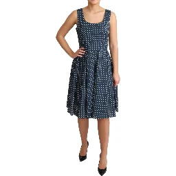 Blue Dotted Cotton A-Line Gown Dress