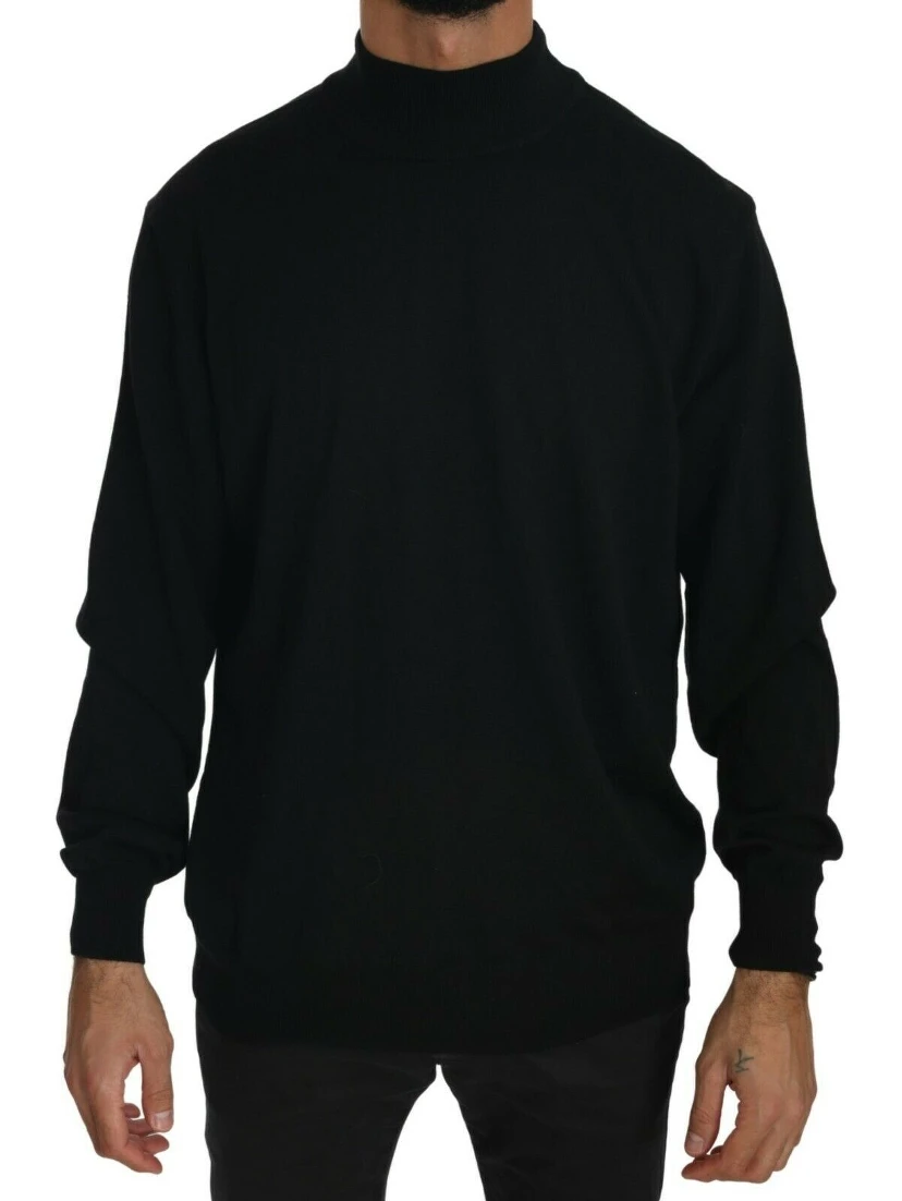 Black Turtle Neck Pullover Top Virgin Wool Sweater