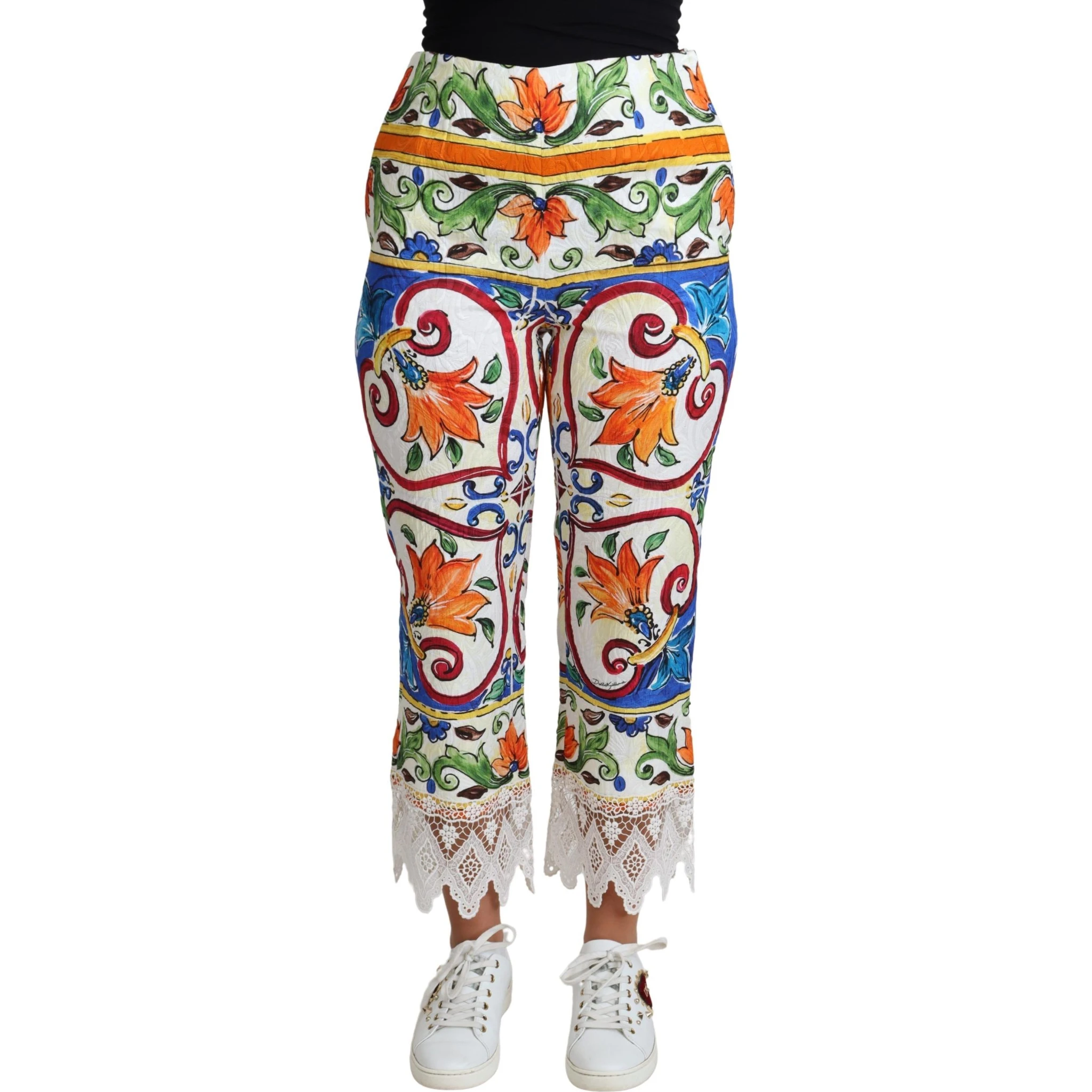 Multicolor Majolica Print Trouser Cotton Pants