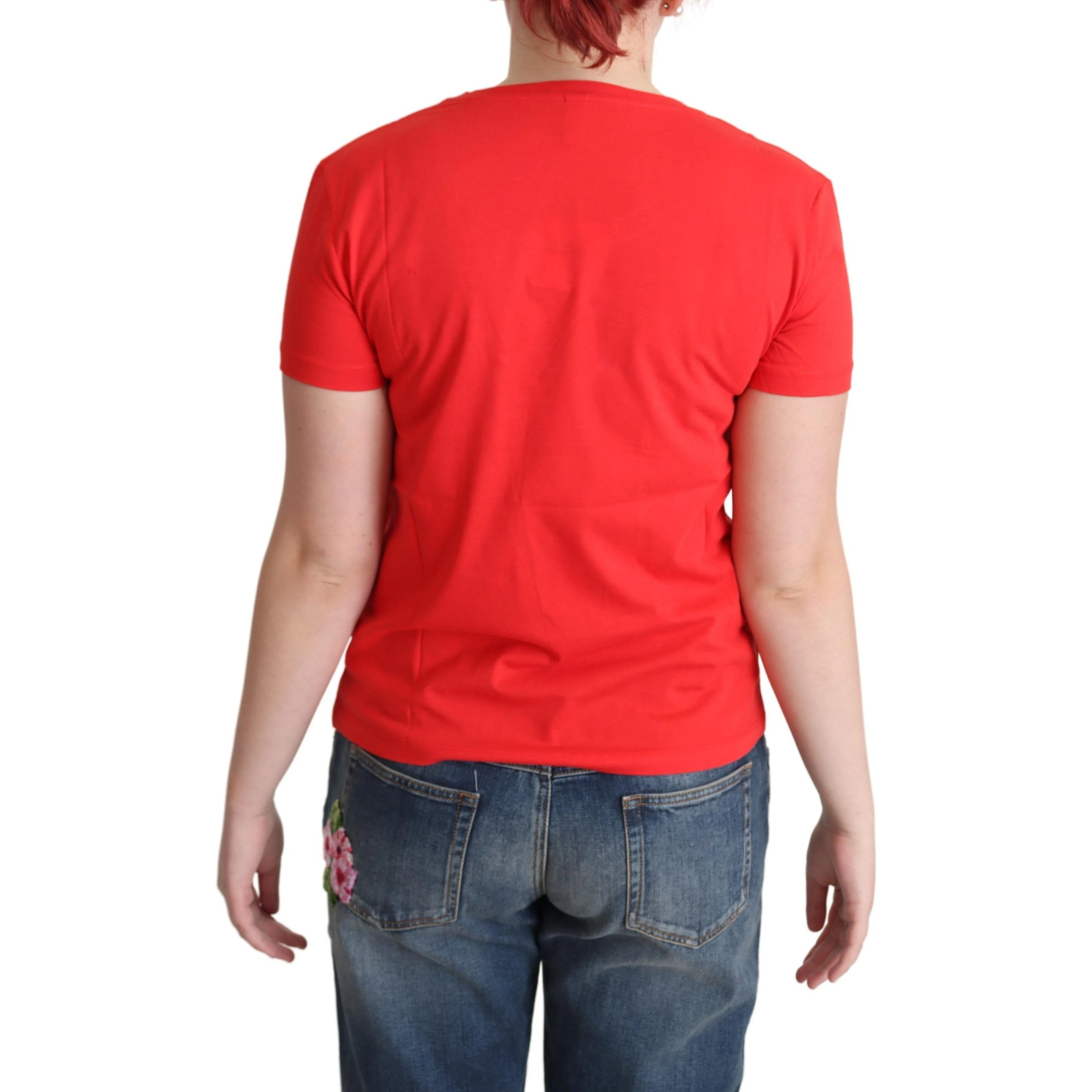 Red Printed Cotton Short Sleeves Tops Blouse T-shirt