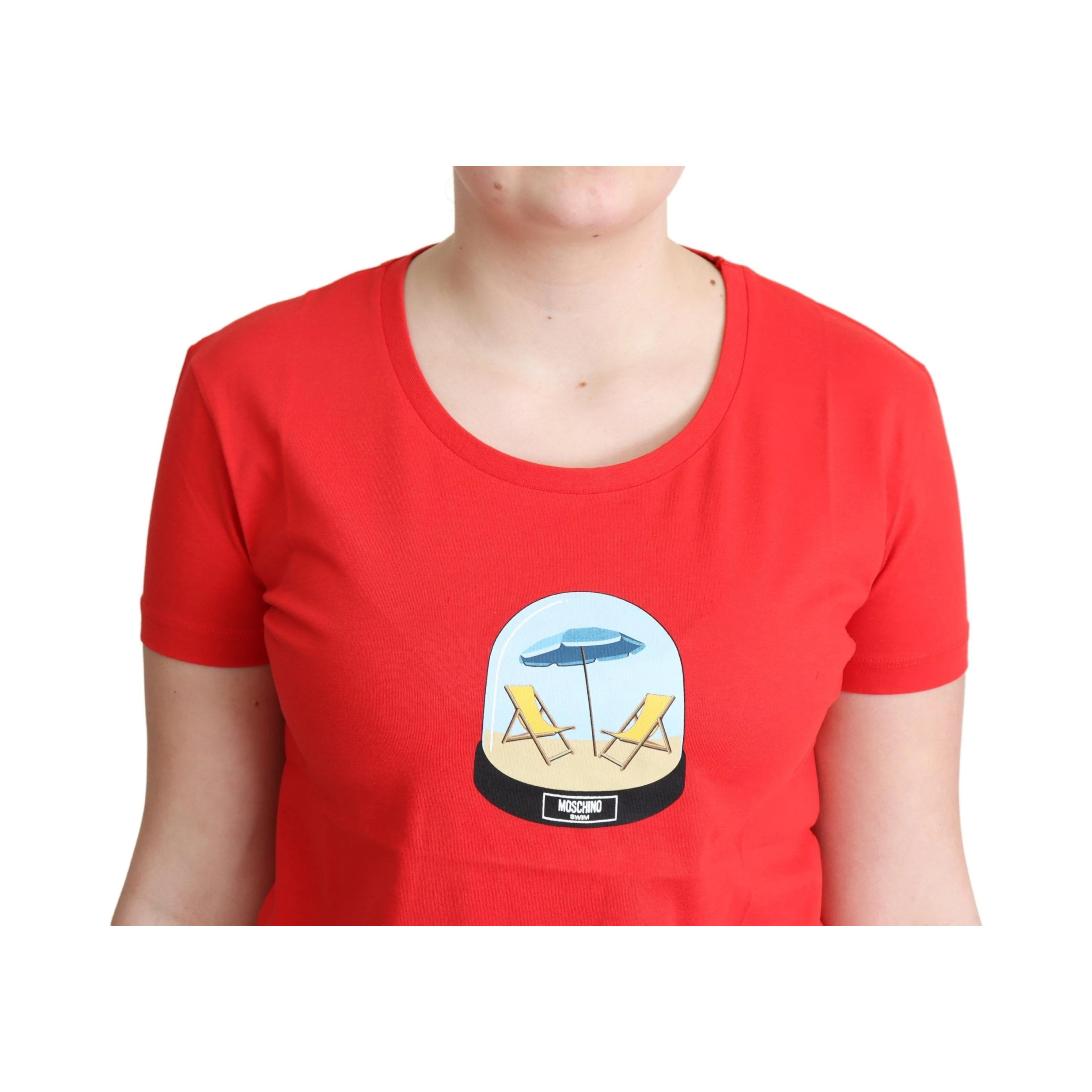Red Printed Cotton Short Sleeves Tops Blouse T-shirt
