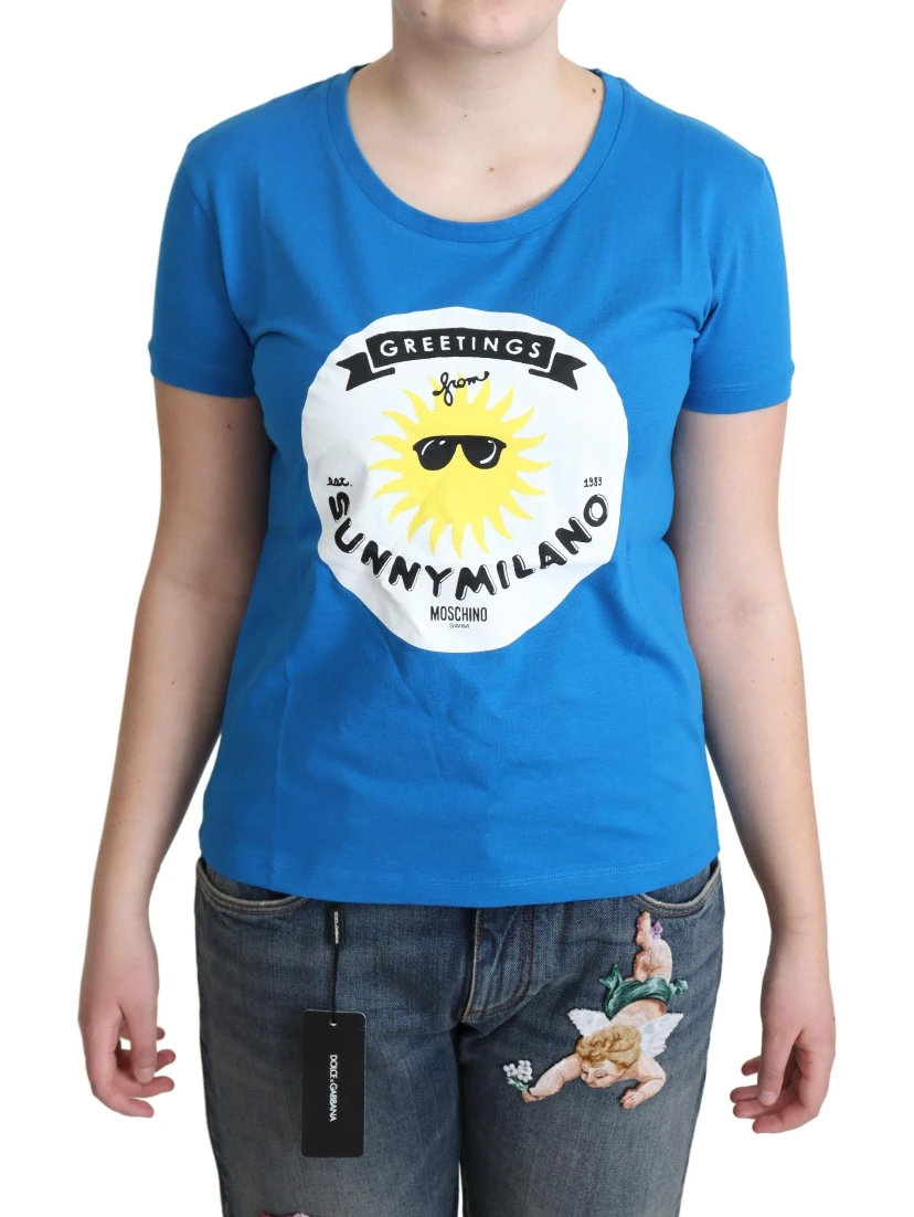 Blue Cotton Sunny Milano Print Tops T-shirt