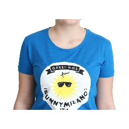 Blue Cotton Sunny Milano Print Tops T-shirt