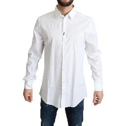 White Cotton Stretch Men Dress Formal Shirt