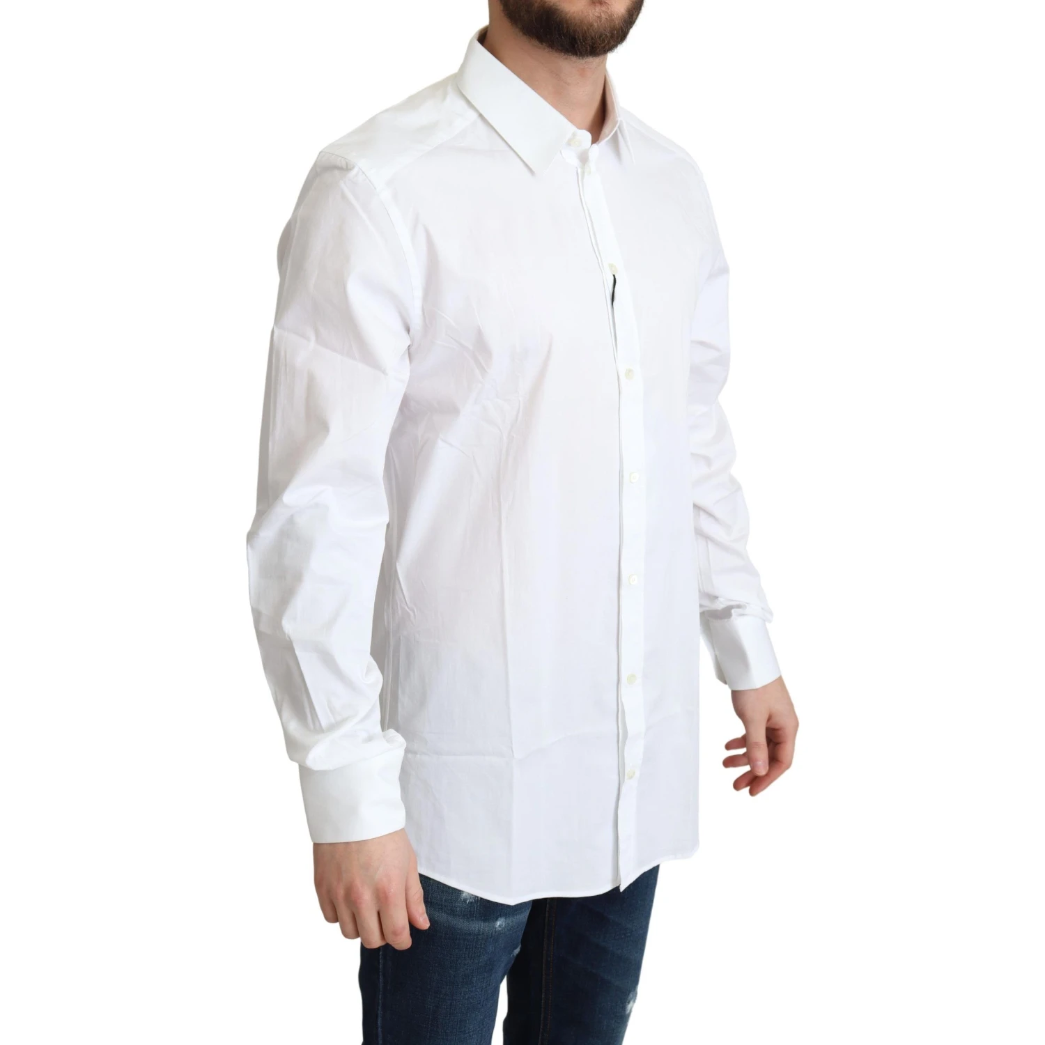 White Cotton Stretch Men Dress Formal Shirt