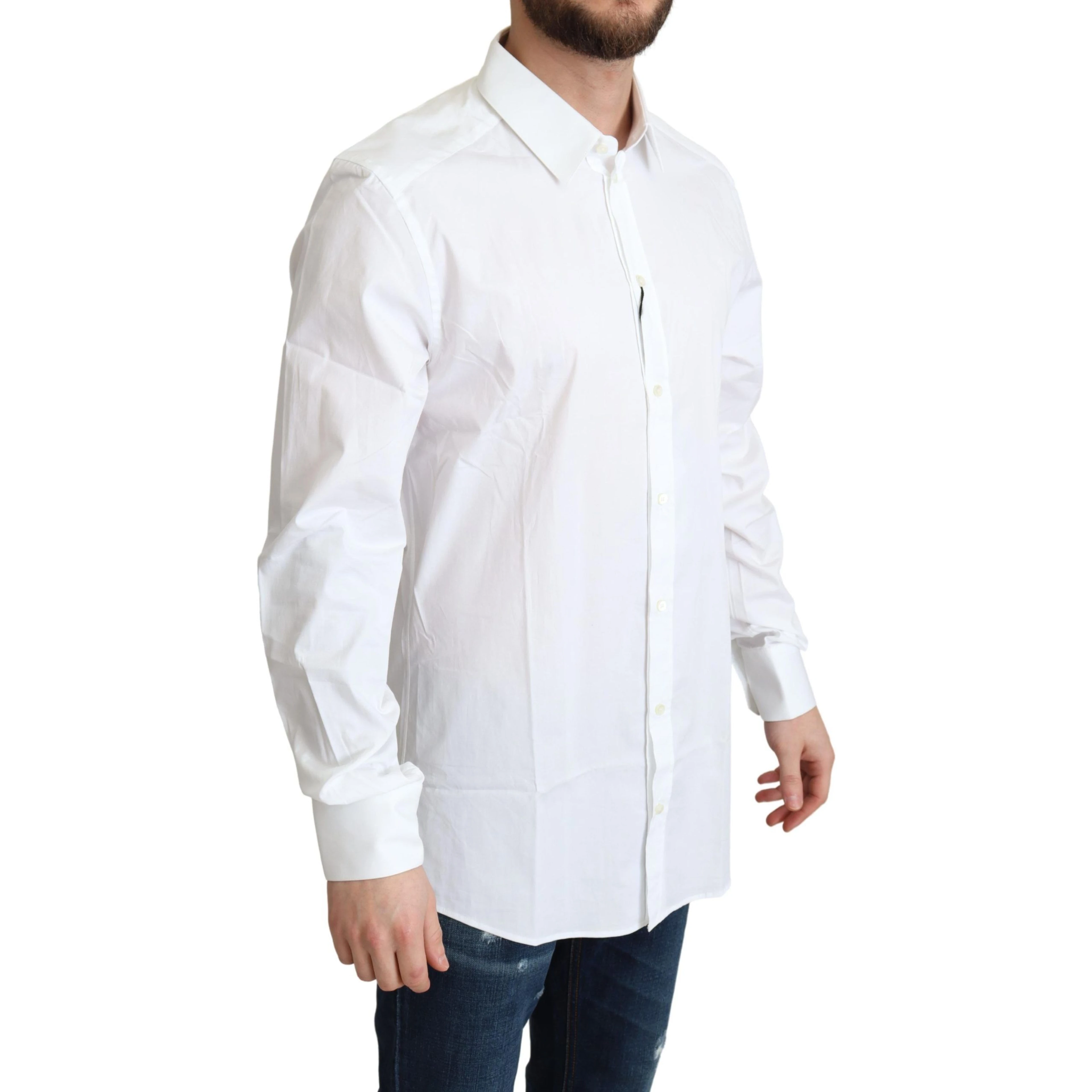 White Cotton Stretch Men Dress Formal Shirt