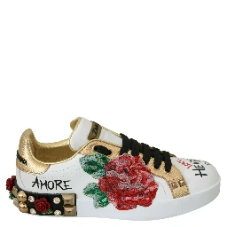 White Roses Sequined Crystal Womens Sneakers Shoes