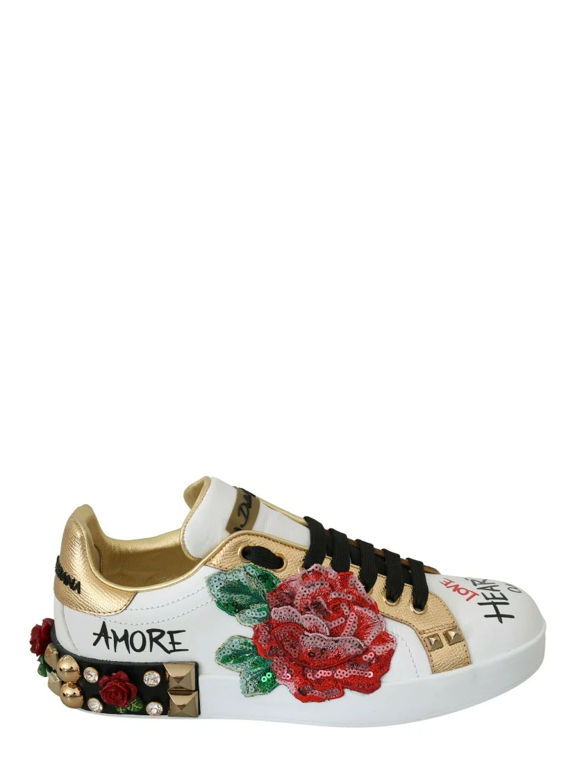 White Roses Sequined Crystal Womens Sneakers Shoes