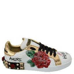 White Roses Sequined Crystal Womens Sneakers Shoes