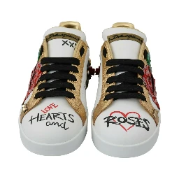 White Roses Sequined Crystal Womens Sneakers Shoes