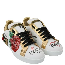 White Roses Sequined Crystal Womens Sneakers Shoes