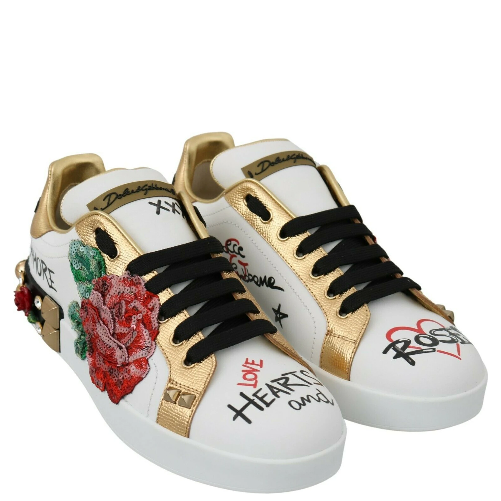 White Roses Sequined Crystal Womens Sneakers Shoes