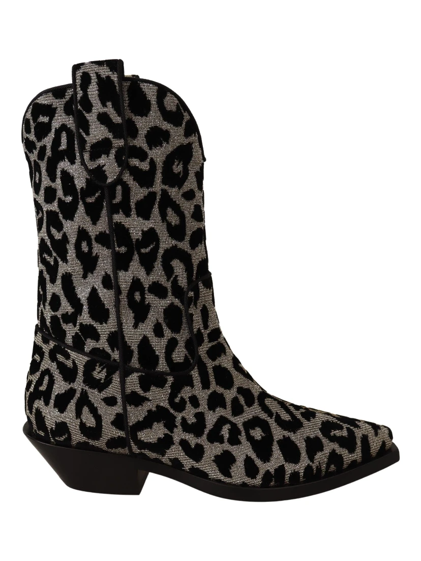 Gray Black Leopard Cowboy Boots Shoes