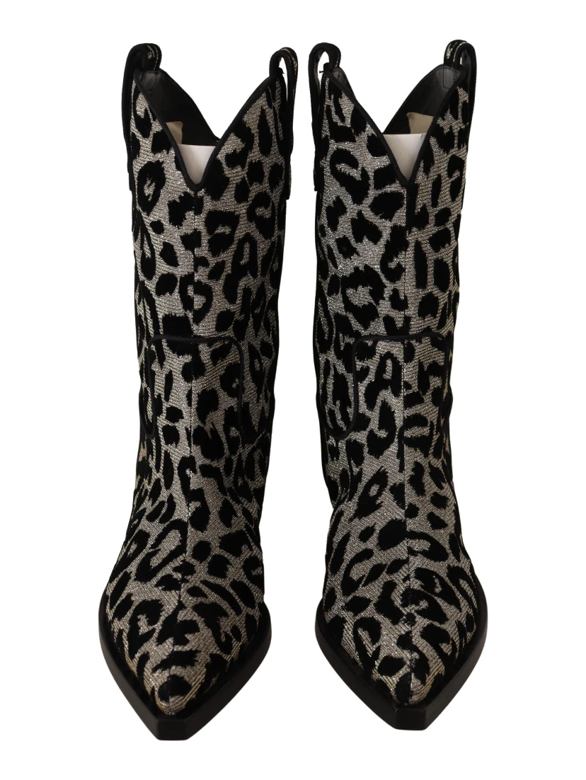 Gray Black Leopard Cowboy Boots Shoes
