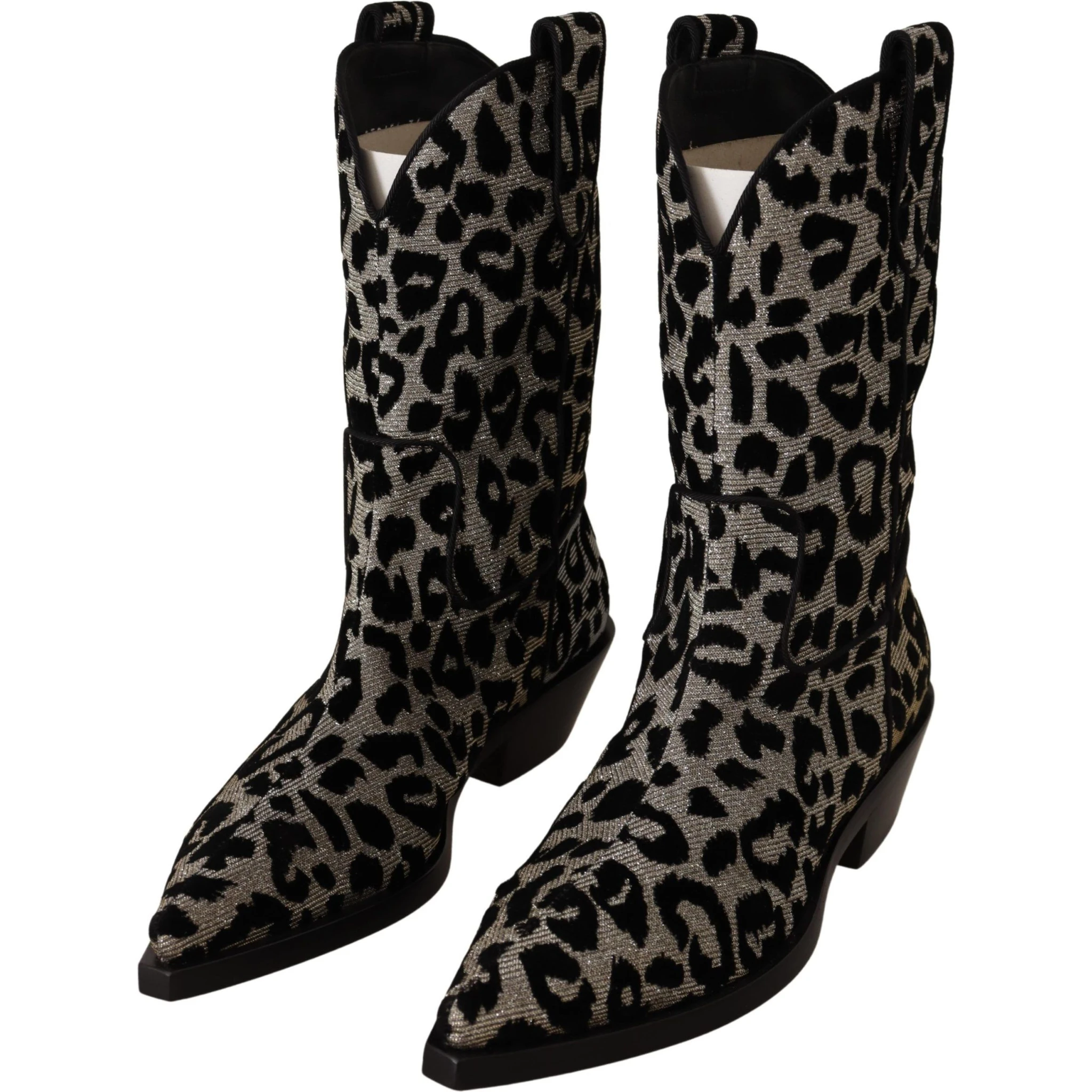 Gray Black Leopard Cowboy Boots Shoes