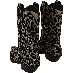 Gray Black Leopard Cowboy Boots Shoes